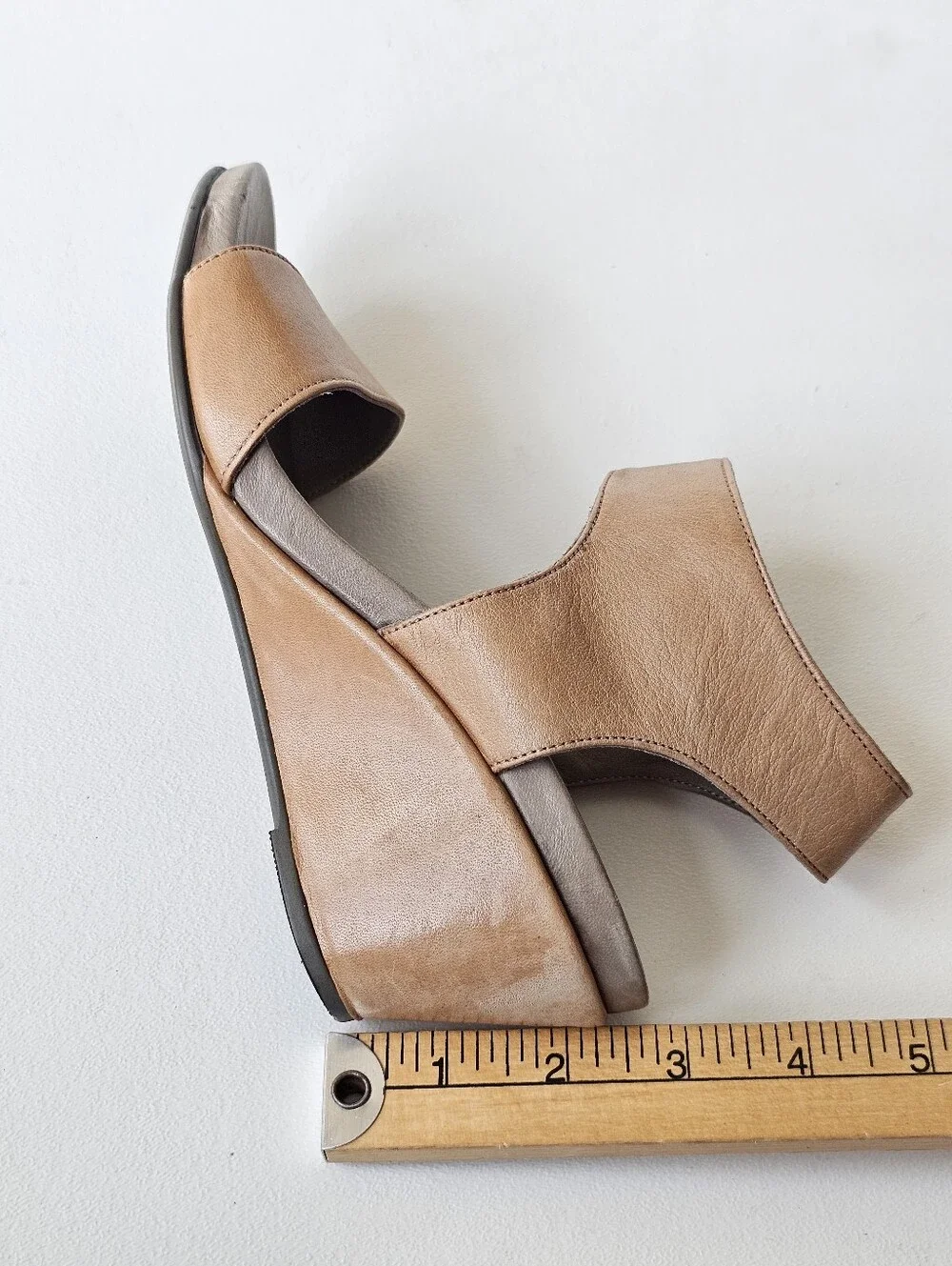 Ethem Italian Leather Wedge Sandals EU 37 Tan Ankle Zip Comfort Open Toe Shoes